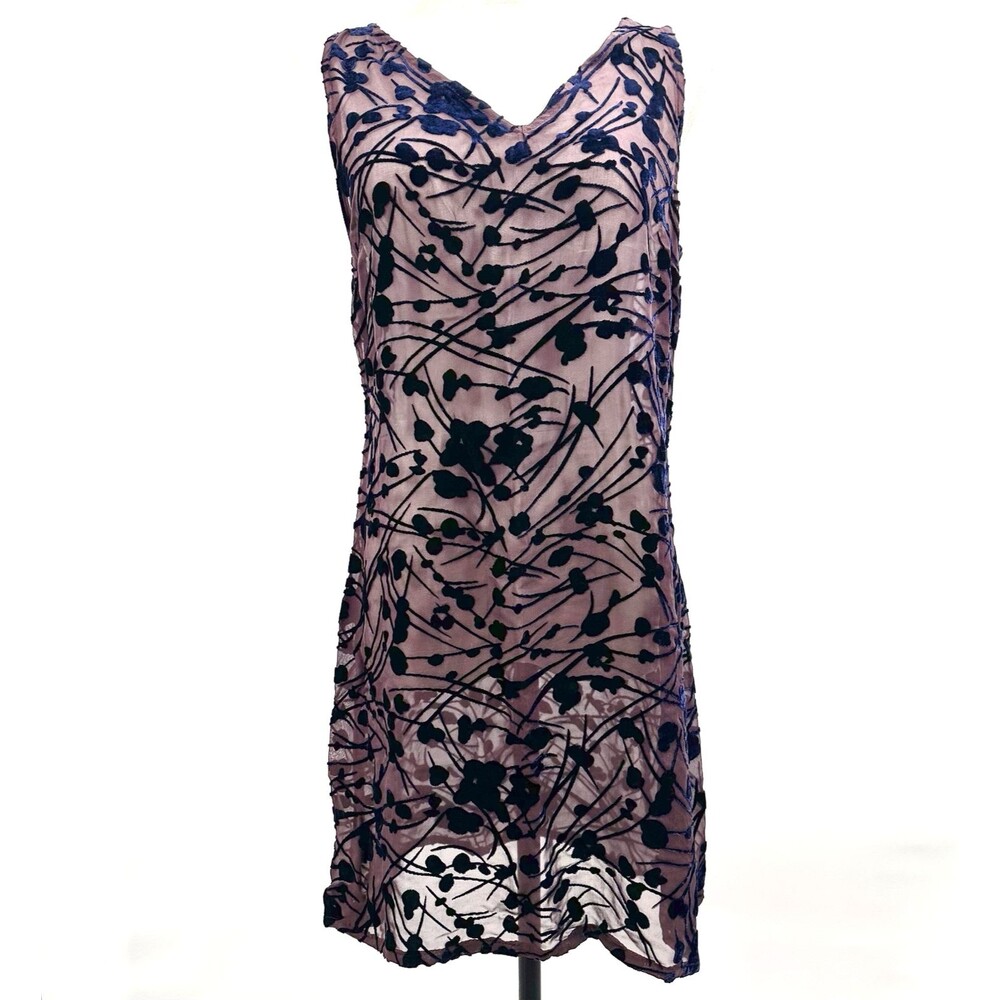 Pinko Mini Sheath Dress 8 Velvet Burnout Sheer Unlined Sleeveless Overlay Italy